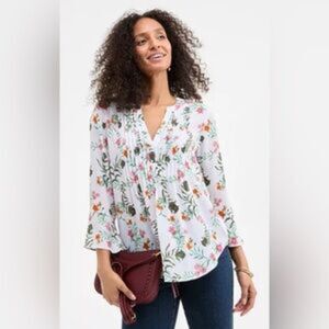 Style & Co Floral Pintuck Blouse Top White Multicolor XXL Tunic 100% Polyester